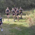 Soldotnas Tania Boonstra takes the lead early Thursday, Sept. 21, 2023, on the way to victory in the Kenai Peninsula Borough race at Tsalteshi Trails just outside of Soldotna, Alaska. (Photo by Jeff Helminiak/Peninsula Clarion)