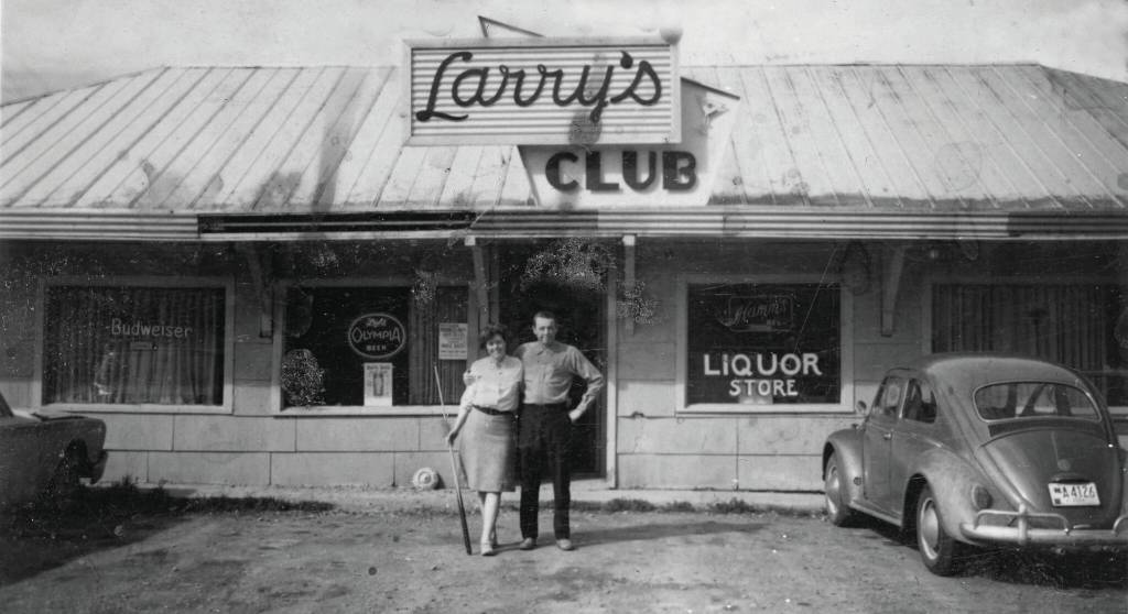 Photo courtesy of the Lancashire Family Collection
Rusty and Larry Lancashire pose out in front of Larrys Club, located about a mile north of Kenai, circa the mid-1960s.