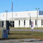 Signage directs voters on election day at Soldotna Prep School on Tuesday, Oct. 3, 2023, in Soldotna, Alaska. (Ashlyn OHara/Peninsula Clarion)