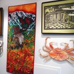 Several pieces included in the Biennial Judged Show are seen at Kenai Art Center in Kenai, Alaska, on Wednesday, Oct. 4, 2023. (Jake Dye/Peninsula Clarion)
