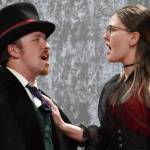 Braeden and Alyeska Garrett rehearse Jekyll and Hyde: the Musical at the Kenai Performers Theatre in Kenai, Alaska, on Wednesday, Oct. 18, 2023. (Jake Dye/Peninsula Clarion)