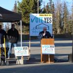 Soldotna Mayor Paul Whitney addresses attendees at a groundbreaking event for the Soldotna field house project on Friday, Oct. 20, 2023, in Soldotna, Alaska. (Ashlyn OHara/Peninsula Clarion)