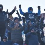 Soldotna fans celebrate a touchdown Saturday, Oct. 21, 2023, in the Division II championship game at Service High School in Anchorage, Alaska. (Photo by Jeff Helminiak/Peninsula Clarion)
