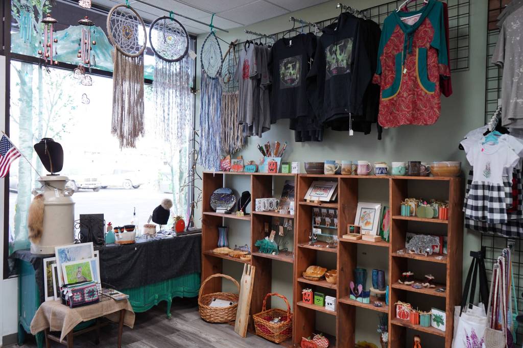 Crafts by Alaska artists are seen at Perfectly Alaskan Creations in Kenai, Alaska, on Tuesday, Oct. 31, 2023. (Jake Dye/Peninsula Clarion)