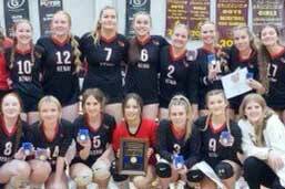 The Kenai Central volleyball team after winning the Southcentral Conference tournament Saturday, Nov. 4, 2023, at Grace Christian in Anchorage, Alaska. (Photo provided)