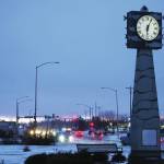 Cars travel over the Kenai Spur Highway in Kenai, Alaska, after snow and rain fell Wednesday, Nov. 8, 2023. (Jake Dye/Peninsula Clarion) 
Jake Dye/Peninsula Clarion
Cars travel over the Kenai Spur Highway in Kenai after snow and rain fell Wednesday.
