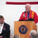 Soldotna Mayor Paul Whitney speaks during a Veterans Day celebration at the American Legion Post 20 in Kenai, Alaska, on Saturday, Nov. 11, 2023. (Jake Dye/Peninsula Clarion)