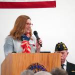 Tanya Lautaret, representative for Sen. Lisa Murkowski, speaks during a Veterans Day celebration at the American Legion Post 20 in Kenai, Alaska, on Saturday, Nov. 11, 2023. (Jake Dye/Peninsula Clarion)