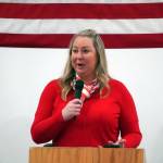 Gov. Mike Dunleavys Regional Director Jill Schaefer speaks during a Veterans Day celebration at the American Legion Post 20 in Kenai, Alaska, on Saturday, Nov. 11, 2023. (Jake Dye/Peninsula Clarion)