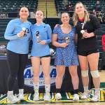 Valdezs Momoe Togaage was named best server, Valdezs Destiny Day was named best setter, Nikiskis Kailey Stynsberg was named best defensive player and Kenai Centrals Emma Beck was named best hitter at the Class 3A state volleyball tournament Saturday, Nov. 11, 2023, at the Alaska Airlines Center in Anchorage, Alaska. (Photo by Jeff Helminiak/Peninsula Clarion)