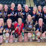 Kenai Central won at the Class 3A state volleyball tournament Saturday, Nov. 11, 2023, at the Alaska Airlines Center in Anchorage, Alaska. (Photo by Jeff Helminiak/Peninsula Clarion)