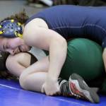 Homer senior Roane Cook works to turn Services Keasiya Luedde during the girls 185-pound final of the Lancer Smith Memorial on Saturday, Nov. 18, 2023, at the Menard Arena in Wasilla, Alaska. (Photo by Jeremiah Bartz/Frontiersman)