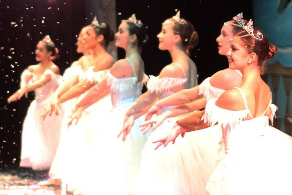 Sara DeVolld, right, performs as part of the Snow Corps in The Nutcracker with Eugene Ballet at the Alaska Center for the Performing Arts in Anchorage, Alaska. (Photo courtesy Shona DeVolld)