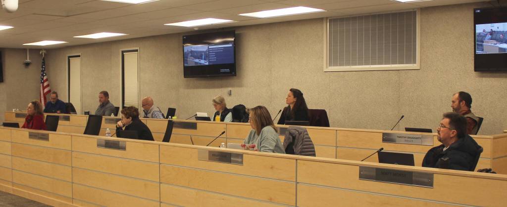 Members of the Kenai Peninsula Borough School District Board of Education meet on Monday, Dec. 4, 2023, in Soldotna, Alaska. (Ashlyn OHara/Peninsula Clarion)
