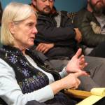 Penny Vadla speaks during a community meeting about retrofitting homes to be more energy efficient at the Cook Inletkeeper Community Action Studio on Tuesday, Dec. 5, 2023, in Soldotna, Alaska. (Ashlyn OHara/Peninsula Clarion)