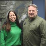 Cassidi Cameron, left, and Tim Dillon stand in Dillons office at the Kenai Peninsula Economic Development District on Tuesday, Dec. 12, 2023 near Kenai, Alaska. (Ashlyn OHara/Peninsula Clarion)