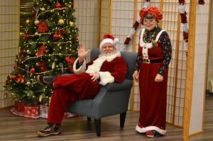 Santa and Mrs. Claus wait for children to arrive during Breakfast with Santa at the Kenai Senior Center in Kenai, Alaska on Monday, Dec. 19, 2022. (Jake Dye/Peninsula Clarion)