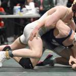 Souths Roth Powers controls Soldotnas Collin Peck on the way to a pin in the Division I championships match at 171 pounds Saturday, Dec. 16, 2023, at the state wrestling tournament at the Alaska Airlines Center in Anchorage, Alaska. (Photo by Jeff Helminiak/Peninsula Clarion)