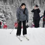 Kenai Centrals Khongorzul Gantulga, a foreign exchange student from Mongolia, descends a hill at the Candy Cane Scramble on Friday, Dec. 15, 2023, at Tsalteshi Trails just outside of Soldotna, Alaska. (Photo by Jeff Helminiak/Peninsula Clarion)