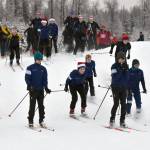Skiers start the Candy Cane Scramble on Friday, Dec. 15, 2023, at Tsalteshi Trails just outside of Soldotna, Alaska. (Photo by Jeff Helminiak/Peninsula Clarion)