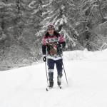 Soldotnas Valentino Tino Rigutto skis at the Candy Cane Scramble on Friday, Dec. 15, 2023, at Tsalteshi Trails just outside of Soldotna, Alaska. (Photo by Jeff Helminiak/Peninsula Clarion)