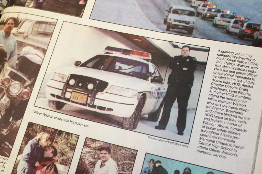 A memorial collage honoring Kenai Police Officer John Watson was published in the Jan. 4, 2004 edition of the Peninsula Clarion. (Ashlyn O'Hara/Peninsula Clarion)
