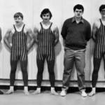 Besides his P.E. duties, Rex Edwards also coached swimming and wrestling and was involved in numerous other activities. Here, he poses with his wrestlers. (Image courtesy of Rex and Beverly Edwards)