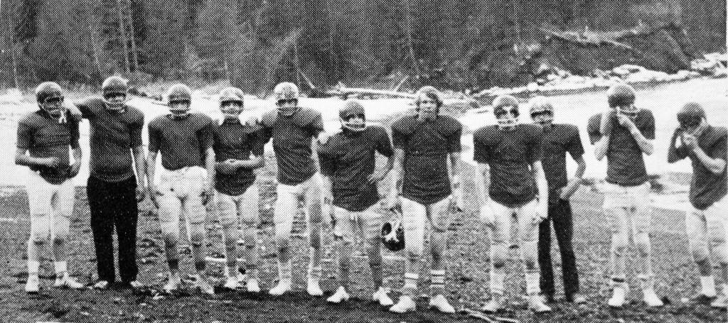 Rex Edwards experimented with many activities, including fencing, for the students at the school in Seldovia. In the 1973-74 school year, he even attempted to coach football, even though the only field available was the beach. Here are the Seldovia Retreaters as they appeared in the schools 1974 yearbook.