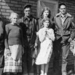 Some of the Keelers assembled with family matriarch Samantha (second from left) in this 1952 photograph taken in Oregon. Others, L-R: George, Lawrence with wife Lorna, daughter April and son Larry, and Floyd, also known as Uncle Shorty. Photo courtesy of the Keeler Family Collection.