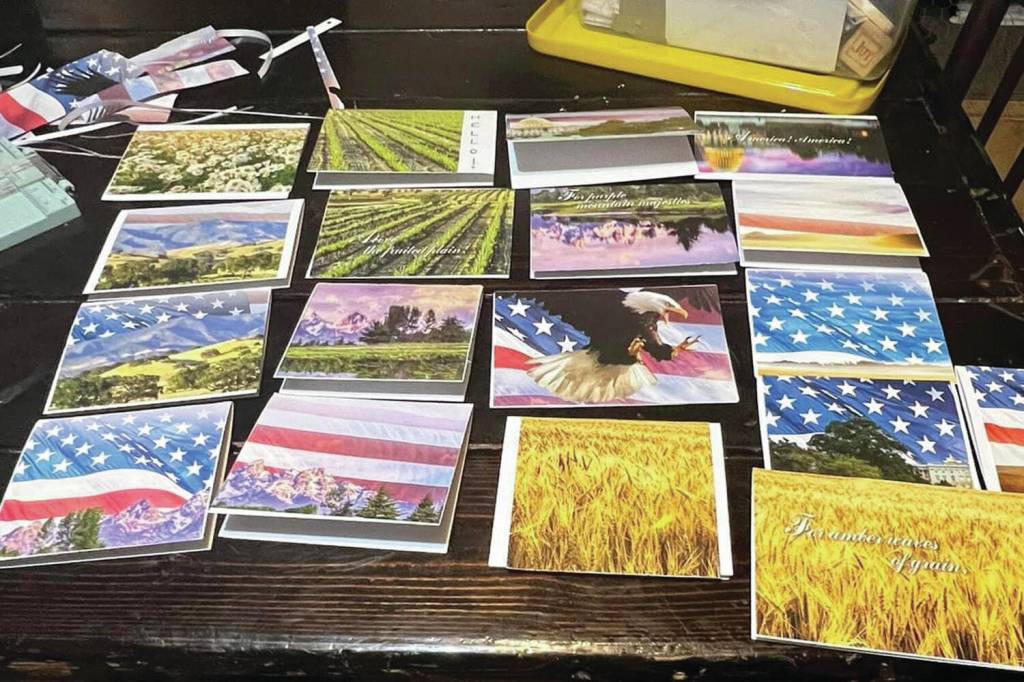 Photos courtesy Toni Loop
An array of homemade greeting cards await donation to military servicemembers.