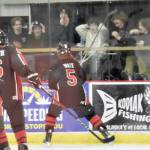 Kenai Centrals Jacob Wait celebrates his goal against Soldotna on Friday, Jan. 5, 2024, at the Soldtotna Regional Sports Complex in Soldotna, Alaska. (Photo by Jeff Helminiak/Peninsula Clarion)