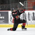 Kenai Centrals Logan Mese celebrates his game-clinching goal against Soldotna on Friday, Jan. 5, 2024, at the Soldotna Regional Sports Complex in Soldotna, Alaska. (Photo by Jeff Helminiak/Peninsula Clarion)