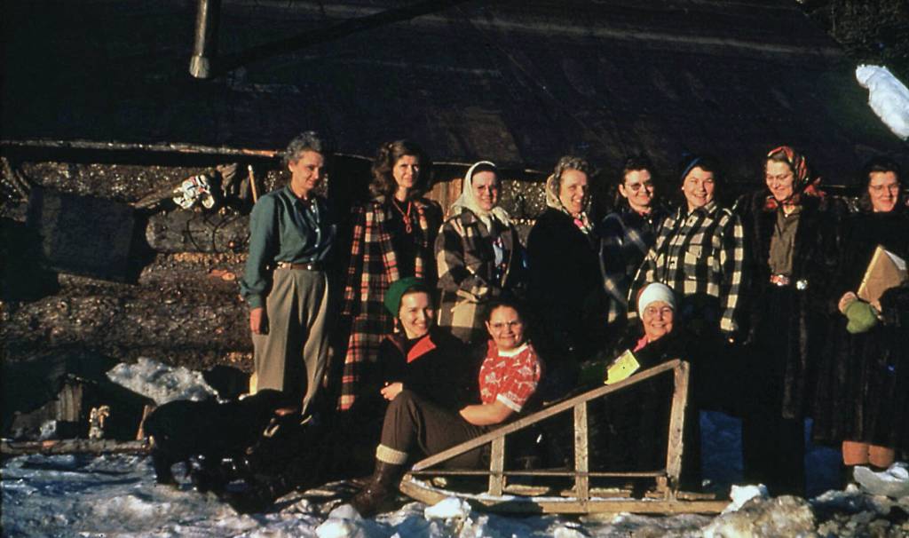 Members of the Anchor Point Homemakers Club pose in 1950 in front of Sherman and Louvie Chapmans home. Standing second from the left is Lorna Keeler. Louvie Vi Chapman photo courtesy of the Pratt Museum.