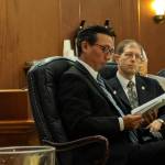 Sen. Scott Kawasaki, D-Fairbanks, and Sen. Jesse Kiehl, D-Juneau, listen during the Senates floor session Saturday, July 20, 2019.