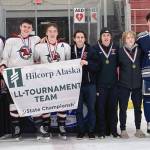 The all-tournament team at the Divisison II state hockey tournament Saturday, Feb. 3, 2024, at the Soldotna Regional Sports Complex in Soldotna, Alaska. (Photo by Jeff Helminiak/Peninsula Clarion)
