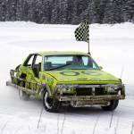 Ralph Mills celebrates winning the Mens Main Event race as part of Kenai Peninsula Ice Racing at the Decanter Inn in Kasilof, Alaska, on Sunday, Feb. 4, 2024. (Jake Dye/Peninsula Clarion)