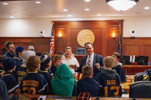 Alaska House Rep. Ben Carpenter, center, speaks to constituents at the Alaska State Capitol, in this undated photo. (Courtesy Office of Rep. Ben Carpenter)