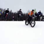 Racers set out on the 20-kilometer fat bike race during the Tour of Tsalteshi at Tsalteshi Trails near Soldotna, Alaska, on Sunday, Feb. 18, 2024. (Jake Dye/Peninsula Clarion)