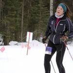 Stephanie Greer rounds a bend during the Tour of Tsalteshi at Tsalteshi Trails near Soldotna, Alaska, on Sunday, Feb. 18, 2024. (Jake Dye/Peninsula Clarion)