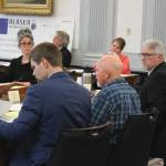 From left, Sen. Jesse Bjorkman, R-Nikiski, east side setnetter Ken Coleman and Konrad Jackson present information about a bill establishing a voluntary buyback program for east side setnet fishery permits during a Senate Finance Committee meeting on Monday, Feb. 19, 2024, in Juneau, Alaska. (Ashlyn OHara/Peninsula Clarion)