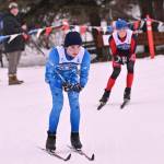 Soldotnas Levi Mickelson skis in the 7.5-kilometer classic race at the state Nordic ski meet at Kincaid Park in Anchorage, Alaska, on Friday, Feb. 23, 2024. (Photo courtesy of Danika Winslow)