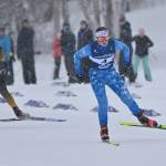 Soldotna's Ariana Cannava skis her team to third place in the 4-by-3-kilometer relay at the state Nordic ski meet at Kincaid Park in Anchorage, Alaska, on Saturday, Feb. 24, 2024. (Photo courtesy of Danika Winslow)