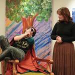 Rory Funk and Oshie Broussard rehearse Marion, or the True Tale of Robin Hood at the Kenai Art Center on Thursday. (Jake Dye/Peninsula Clarion)