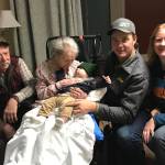 Photo courtesy of the Keeler Family Collection
In the early 2020s, the extended Keeler clan continues on the southern Kenai Peninsula, with (far right) Vikki, the daughter of Ina (Keeler) and Spek Jones, her son Brad and his infant son Hugh. At left is Spek Jones and his mother Nelda Jones.