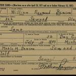 document from ancestry.com
William Raymond W.R. Bensons draft-registration card from 1942 reveals that he was 52 years old, living in Seward and self-employed. His wife, Mable, is listed as a person who will always know his address.