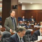 Rep. Ben Carpenter, R-Nikiski, speaks about teacher bonuses during consideration a bill increasing state funds for public education in the Alaska House of Representatives on Thursday, Feb. 22, 2024, in Juneau, Alaska. (Ashlyn OHara/Peninsula Clarion)