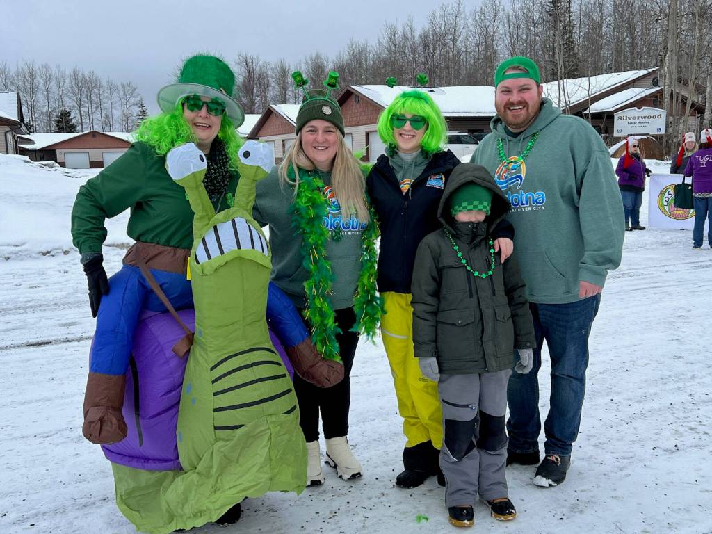 Soldotna Chamber of Commerce staff are decked out in green for the Sweeneys St. Patricks Day Parade in Soldotna, Alaska, on Sunday, March 17, 2024. (Photo provided by Soldotna Chamber of Commerce)