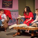 Donna Shirnberg, Amy Burton and AnnMarie Rudstrom rehearse The Odd Couple: The Female Version at the Kenai Performers Theater near Soldotna, Alaska, on Tuesday, March 19, 2024. (Jake Dye/Peninsula Clarion)