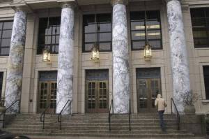 A person walks up the steps of the Alaska Capitol, Jan. 16, 2023, in Juneau, Alaska. (AP Photo/Becky Bohrer, File)