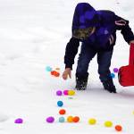 Children hunt for Easter eggs during the Easter Eggstravaganza at Nikiski Community Recreation Center in Nikiski, Alaska, on Saturday, March 23, 2024. (Jake Dye/Peninsula Clarion)